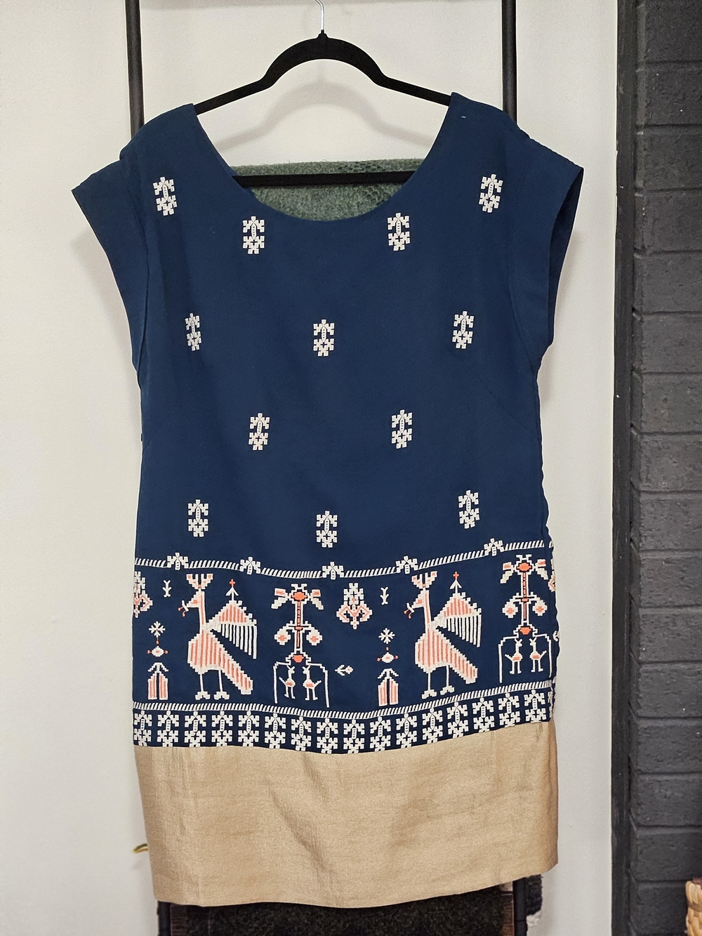 Floreat By Anthropologie Navy Blue Dress with Cream Label Detail